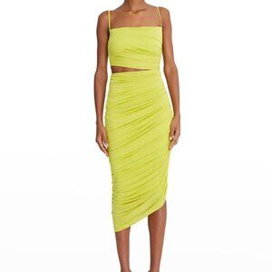 NEW Halston Averie Ruched Lime Green Cutout Midi Dress